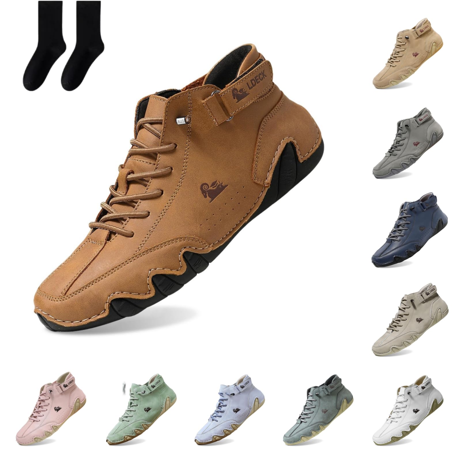 Handgefertigte orthopädische Bequeme Lederschuhe Montela Schuhe Damen Herren, Leder-Turnschuhe mit seitlichem Reißverschluss, Flache Outdoor-Schuhe, Freizeitschuhe zum Fahren und Gehen