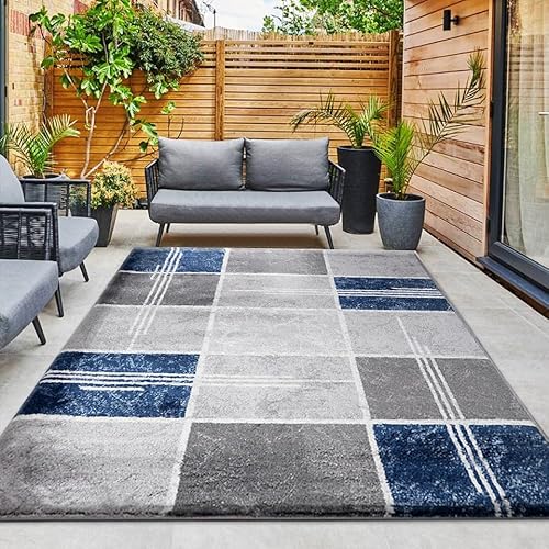 Rugs Inn Large Area Rug for Living Room Fluffy Square Floor Mat and Bedroom Carpet Heavy Weight Non Shed Soft Box Pattern Runner Mats - Blue, 120 x 170 cm