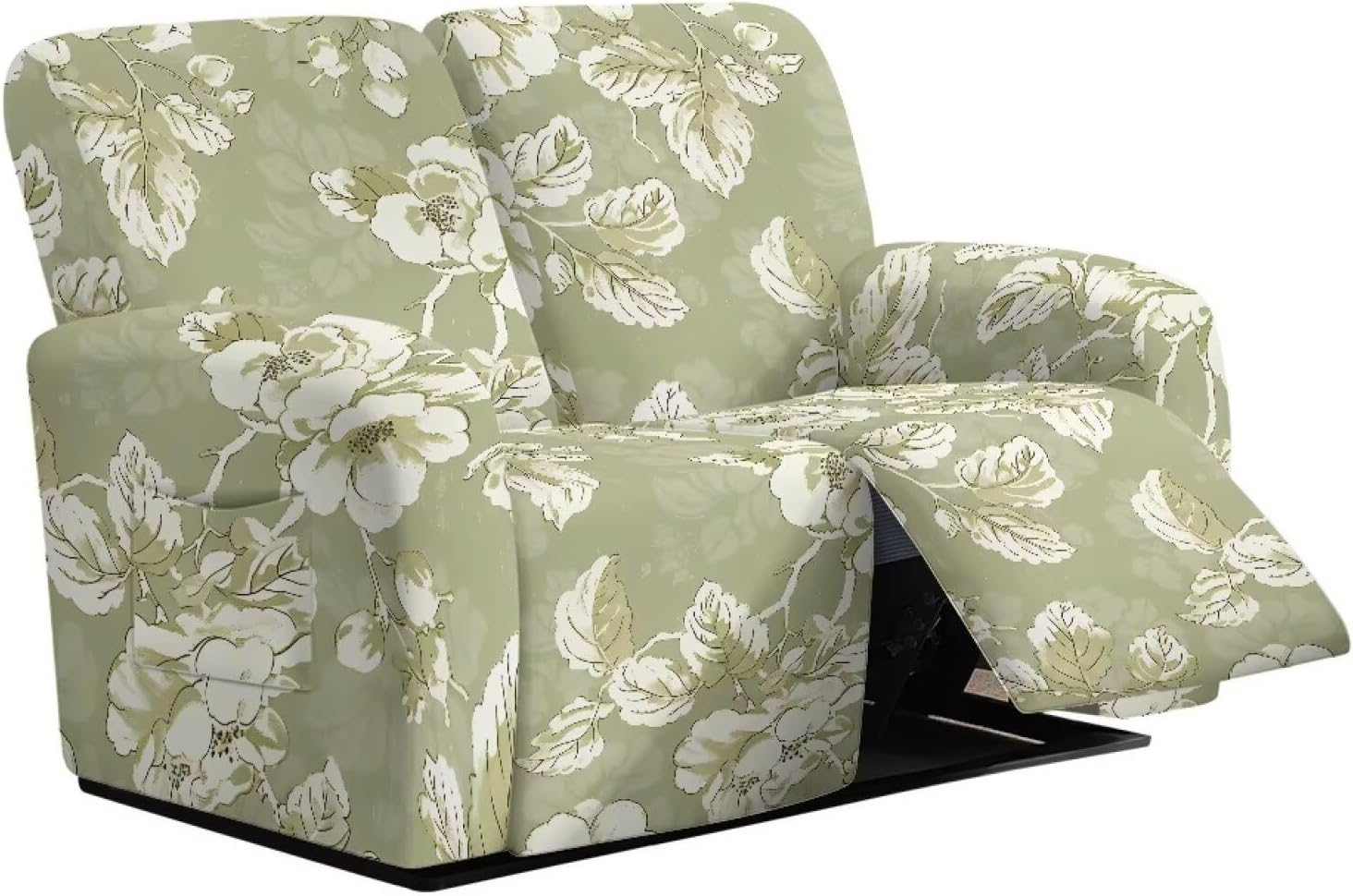 6 Piece Stretch Reclining Loveseat with Storage Pocket,2 Seater Loveseat Recliner Cover Recliner Couch Sofa Covers, Furniture Protector with Elastic Straps Bottom,Flower Branch