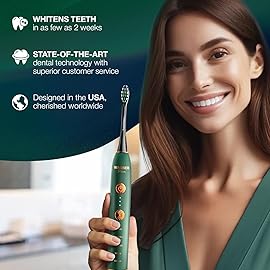 Wagner Stern WHITEN+ Edition. Whitening Electric Toothbrush with Pressure Sensor. Offers 5 Brushing Modes, 3 intensities, 8 Soft Brush Heads, and a Luxury Travel case.