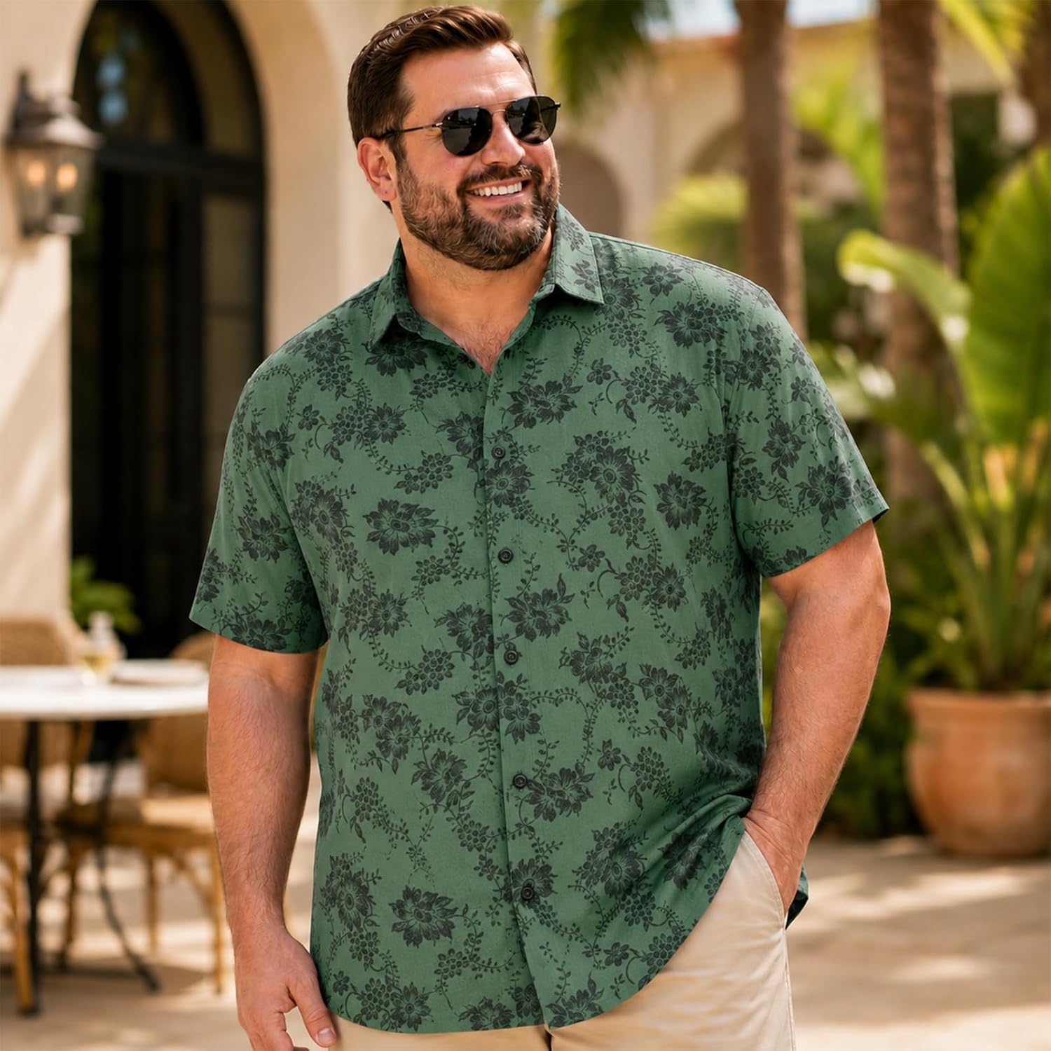 Big & Tall Men’s Vintage Floral Short Sleeve Button-Down Hawaiian Shirt – Breathable Casual Beach Vacation Shirt