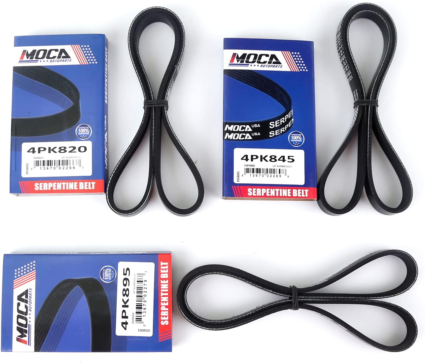 MOCA EPDM Serpentine Belts 4PK845 4PK820 4PK895 Compatible with 97-01 for Honda CR-V 2.0L 1972CC l4 Gas DOHC Naturally Aspirated Drive Belt Set