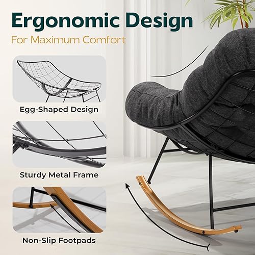 Miniatura 4 de Bme Mecedora de patio para exteriores e interiores, mecedora de metal con cojín grueso, cómoda y moderna silla mecedora para sala de estar, porche,