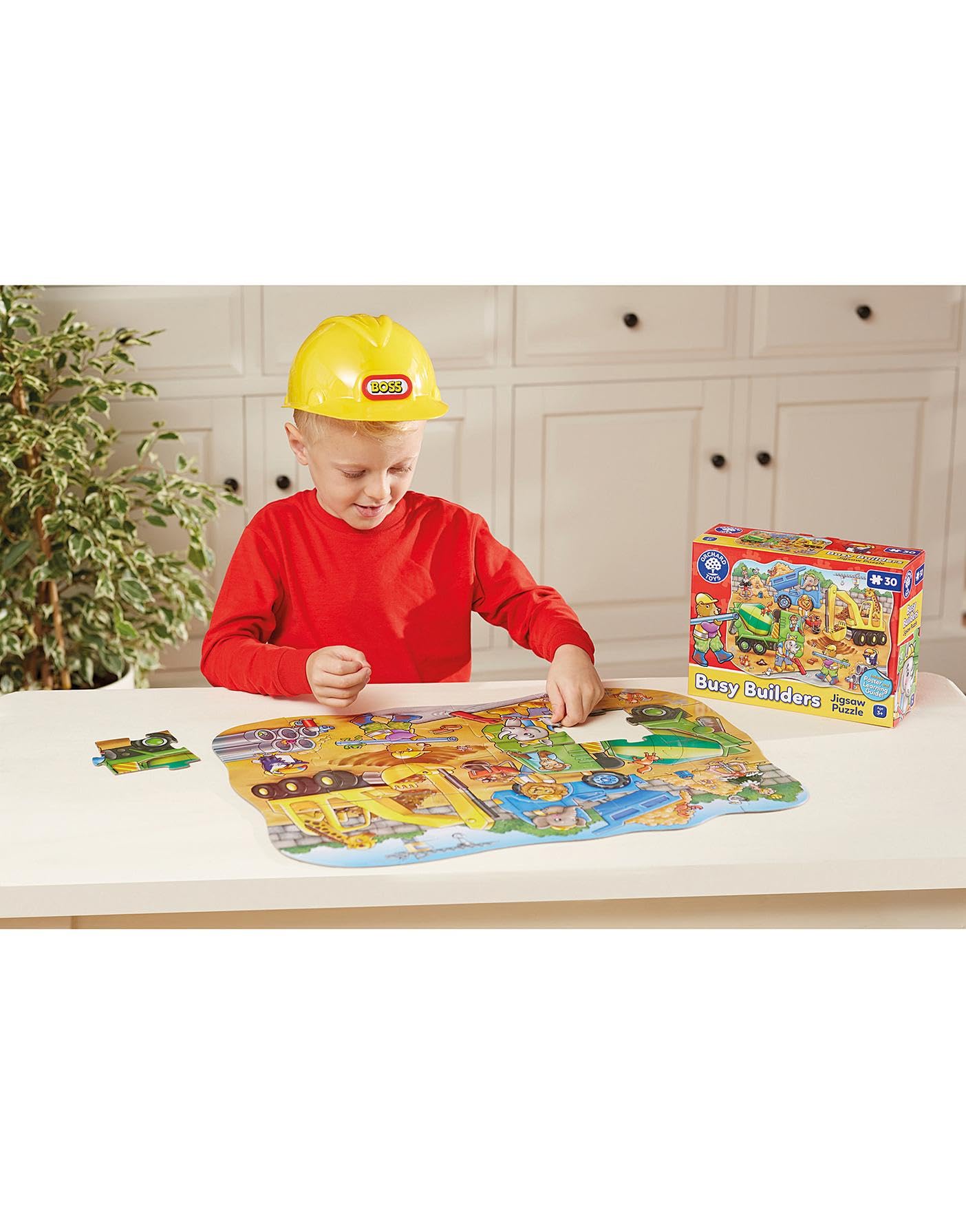 Orchard Toys Busy Builders Jigsaw Puzzle, 30-Piece Shaped Educational Jigsaw Puzzle, For Kids Age 3+, Develops Hand-Eye Coordination