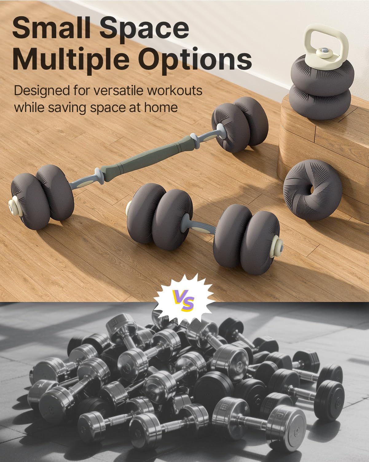 Weights Dumbbells Set, Free Weight Set with Connector, 4 in1 Dumbbells Set Used as Barbell, Kettlebells, Push up Stand, Weight Plate, Fitness Exercises for Home Gym