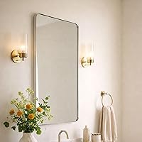 Vista 12 de GRACTO Espejo de baño con marco de metal dorado cepillado de 24 x 30 pulgadas para pared en acero inoxidable redondeado rectangular espejo