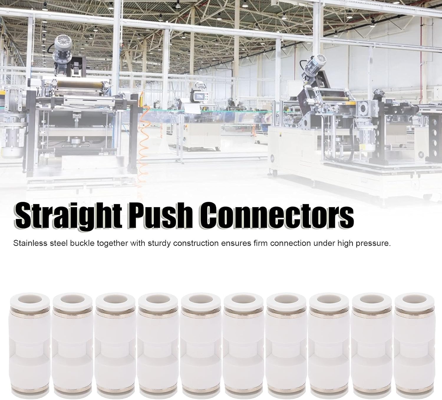 Straight Pneumatic Fittings, 10Pcs 4/6/8/10/12/14/16mm White PU Quick Air Line Couplings & Pneumatic Push To Connect Fittings for Pipe Tube(PU-10)