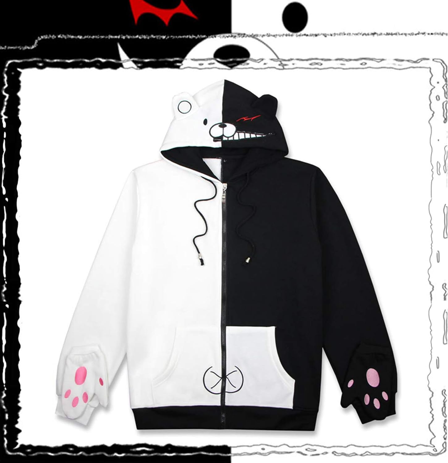 Loiahoer Unisex Anime Black White Bear Hoodie Halloween Cosplay Costume Bear Ears Hoodie Jacket Christmas & Birthday Gifts