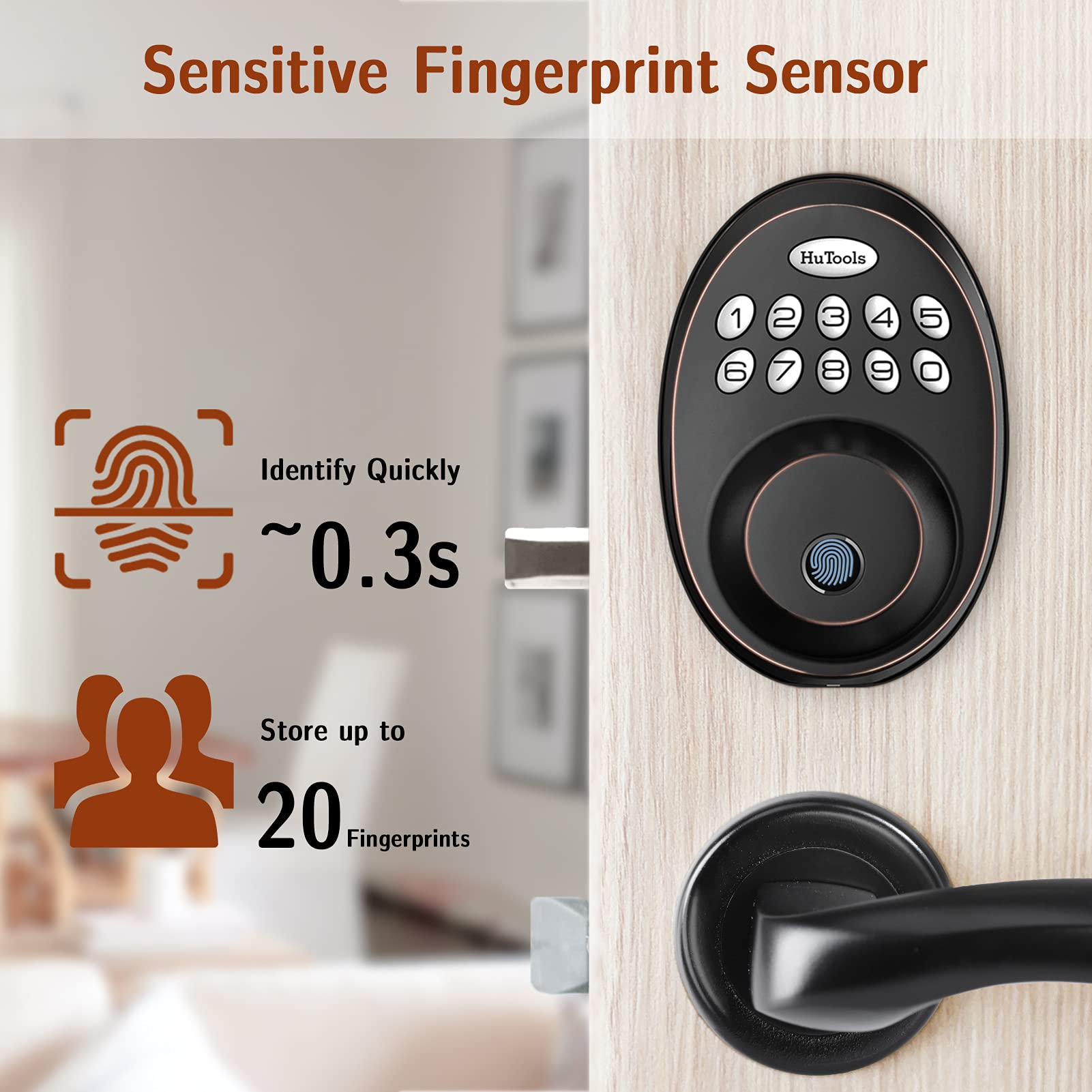 Fingerprint Door Lock, HuTools Keyless Entry Door Locks with Keypads