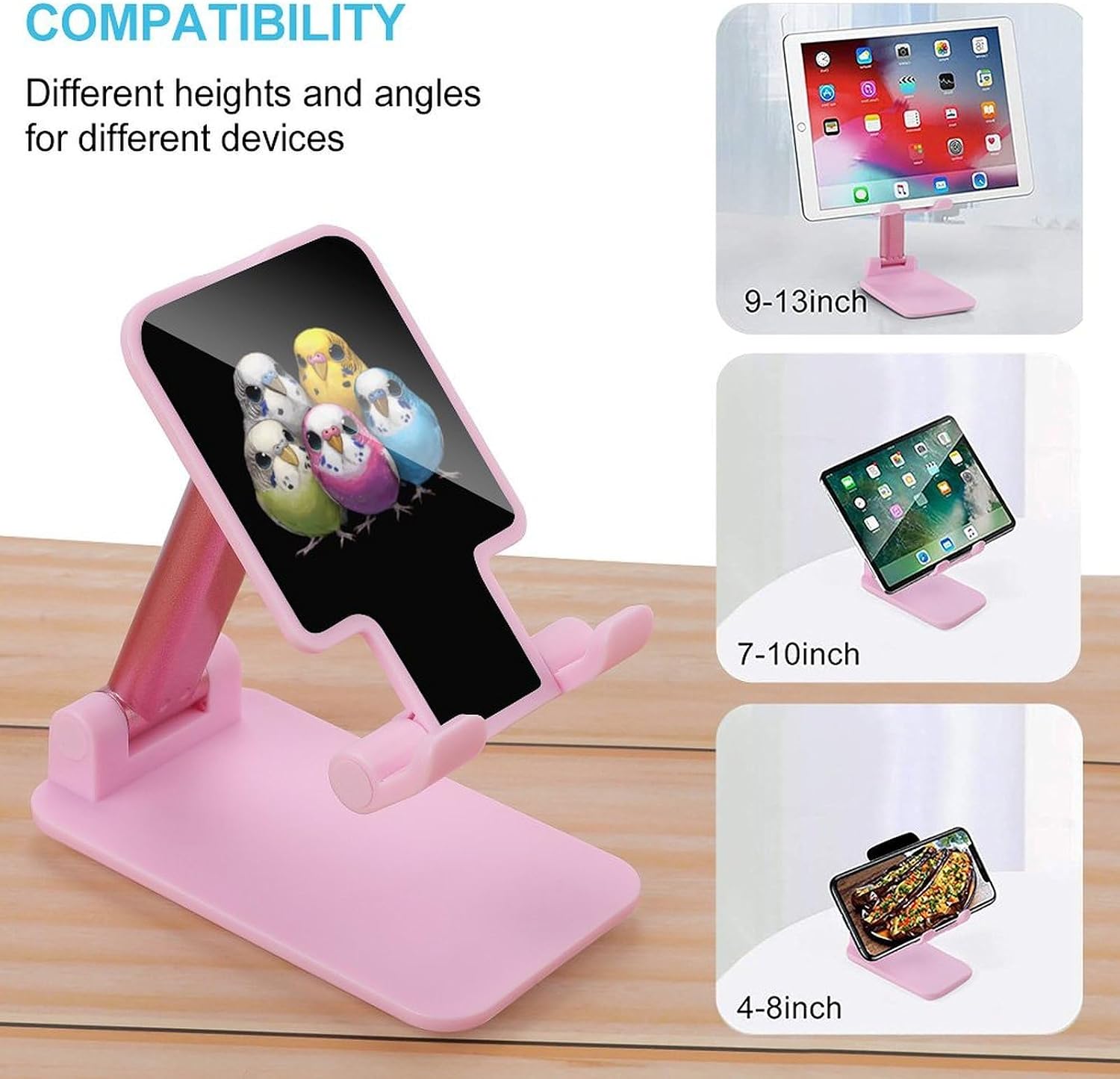Budgie Budgies Pet Bird Foldable Cell Phone Stand Portable Adjustable Phone Holder for Travel Work Pink-Style image 3