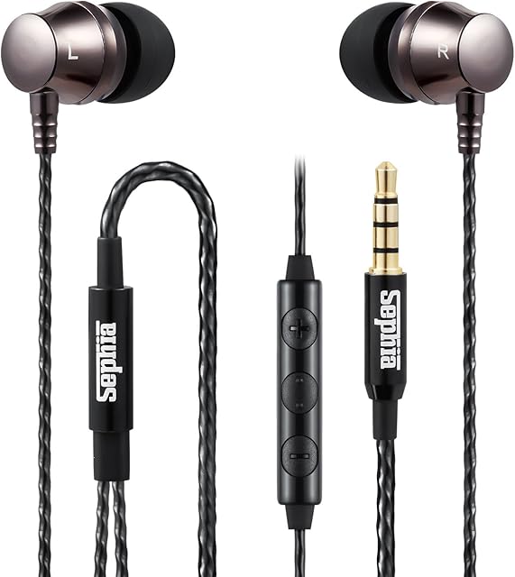 sephia Wired In-Ear Headphones Earphones with Microphone Volume Control Case Noise Isolating Earbuds 3.5mm Jack Tangle-Free Cable Stereo