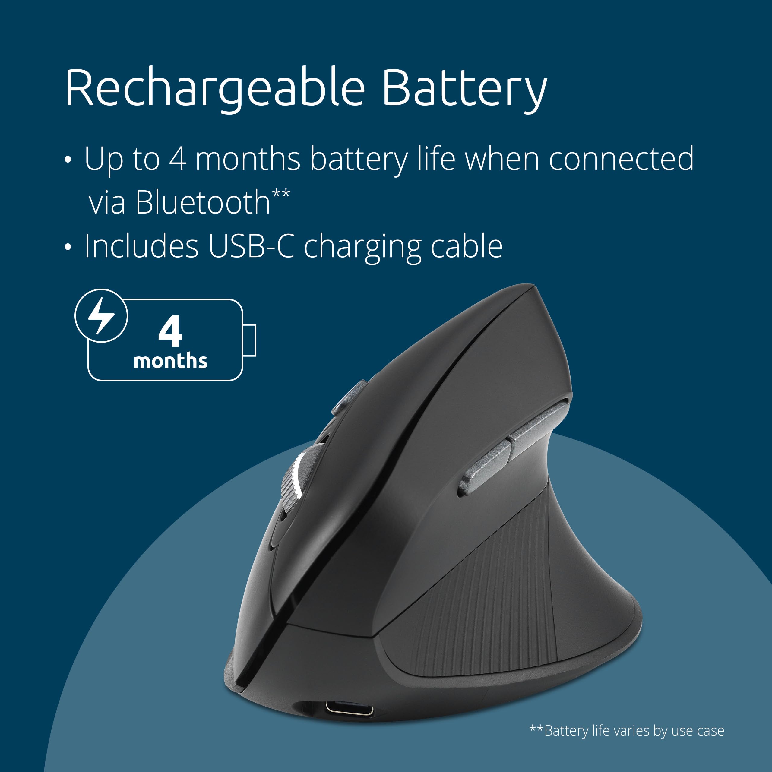 Kensington MY630 EQ - Ratón inalámbrico recargable, diseño vertical ergonómico, Bluetooth LE, 2.4GHz, negro (K72484NA) | Diseño vertical ergonómico, conexión Bluetooth LE y 2.4 GHz, batería recargable