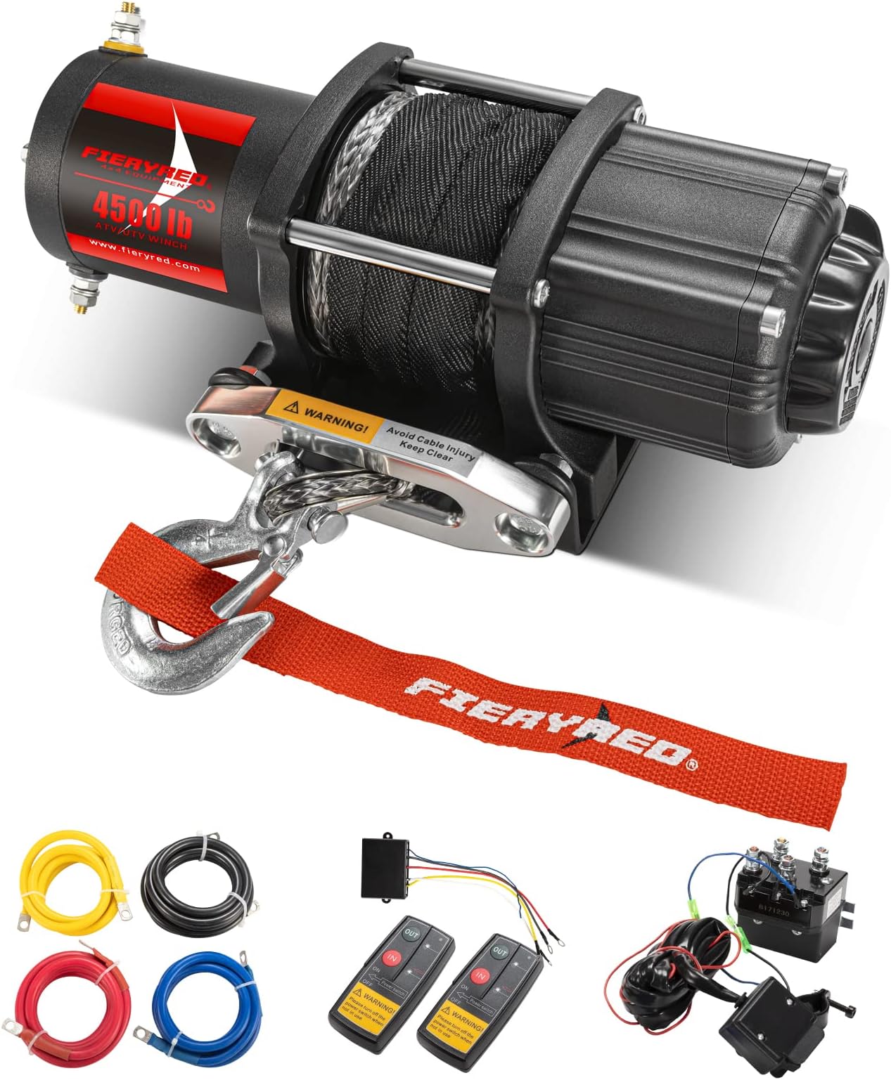 FIERYRED 12V Electric Winch with Synthetic Rope 4500LBS Wireless Towing Winch Kits for ATV UTV Off-Road with Mounting Plate Fairlead Hook