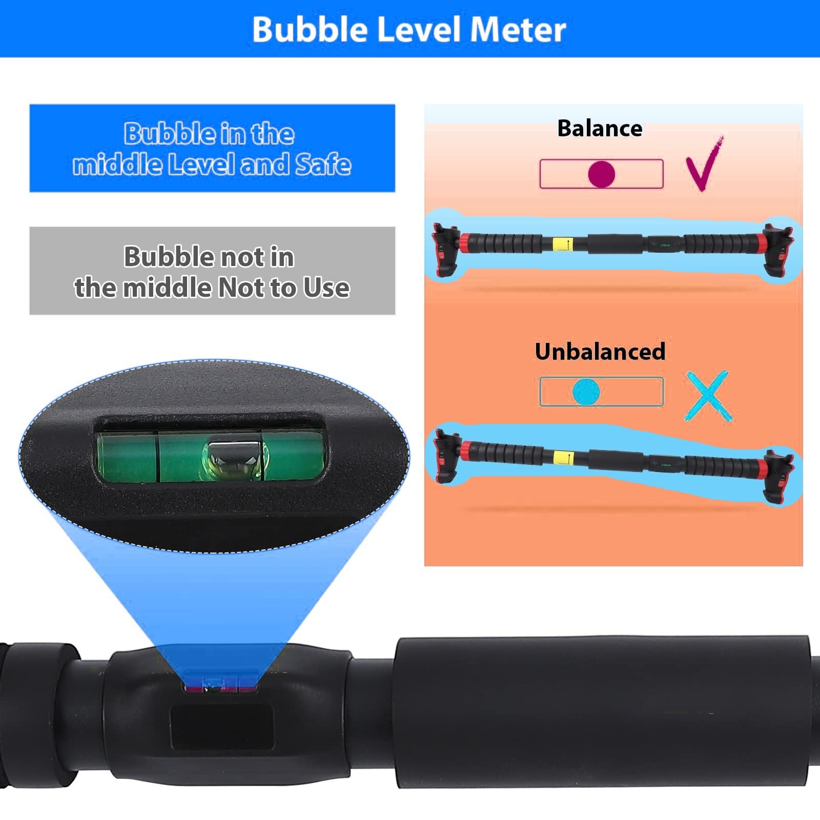 Pull-Up Bar for Doorways,Chin Up Bar with Level Meter and Adjustable Width for Home Gym,No Screws Included, Max Weight Capacity 440 LBS