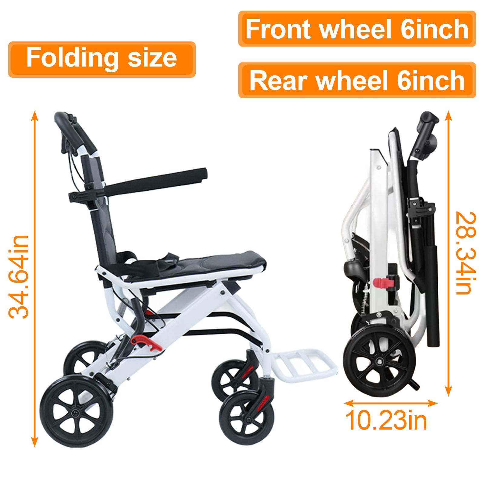 Przenośny, podróżny wózek inwalidzki, składany wózek inwalidzki transportowy dla dorosłych i seniorów, wsparcie 90 kg, wąskie drzwi, tylko 8 kg, lekki aluminiowy wózek inwalidzki dla osób starszych