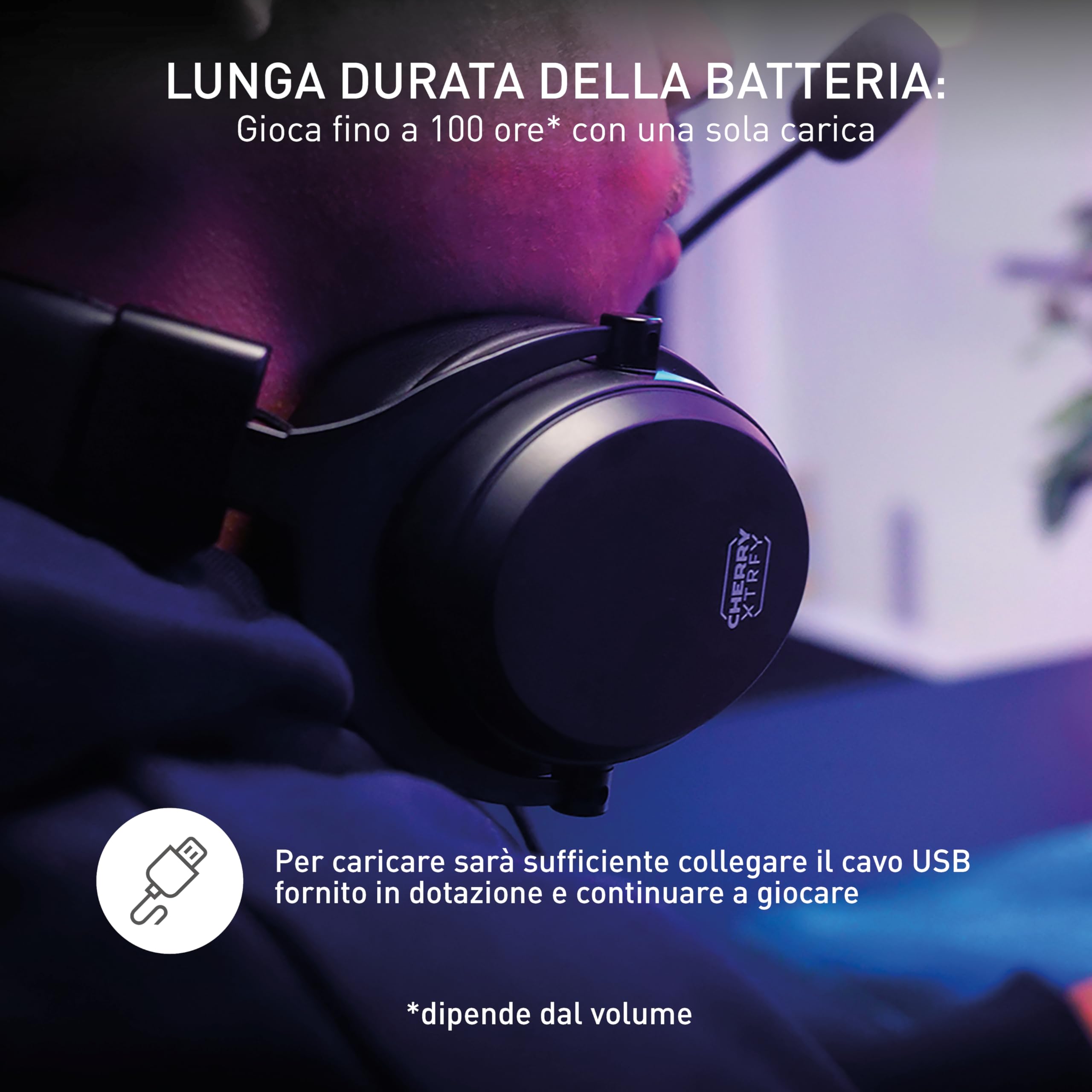 CHERRY XTRFY H3 Wireless, Cuffie Da Gaming Senza Fili, Suono Ottimizzato Per Gli Esports, Ideale Per Gioco, Streaming & Musica, Microfono Staccabile, Nero
