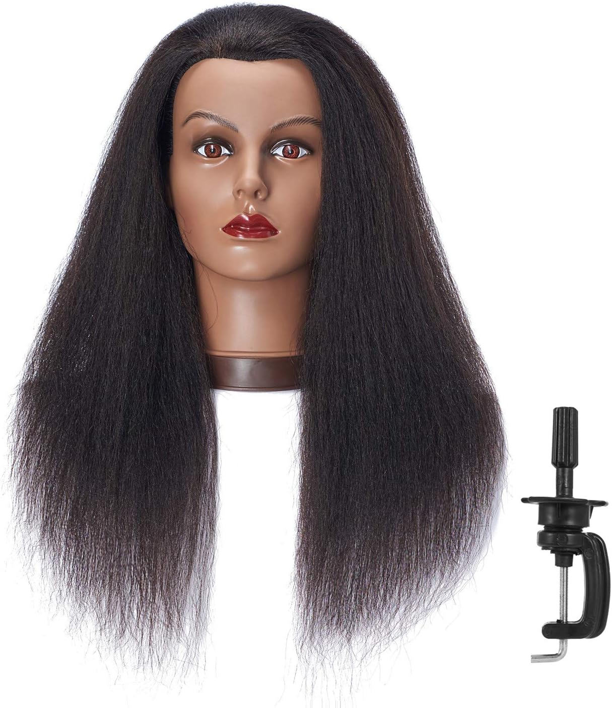 100% Real Hair Afro Mannequin Head for Hairdresser Styling Training - Cosmetology Manikin Practice With Stand (9926B0216)