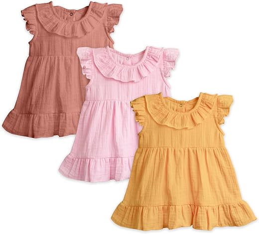 Kidbea Baby Girl Cotton Summer Casual Short Ruffled Sleeve &amp; Hem Soft Breathable Fabric Frocks Sundress Princess Dress for...