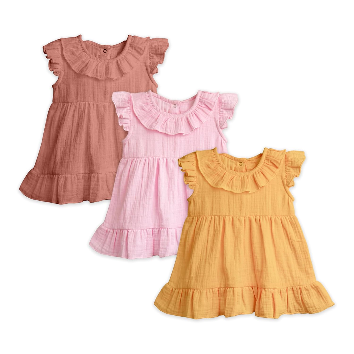 Kidbea Baby Girl Cotton Summer Casual Short Ruffled Sleeve & Hem Soft Breathable Fabric Frocks Sundress Princess Dress for...
