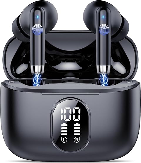 QXQ S26 Cuffie Bluetooth, Auricolari Bluetooth 5.4 con ENC Riduzione Rumore | 6D Stereo Cuffiette Bluetooth, 40 Ore Cuffie Wireless In Ear, IP7 Impermeabili Headphones, Display LED, USB-C, Touch Control