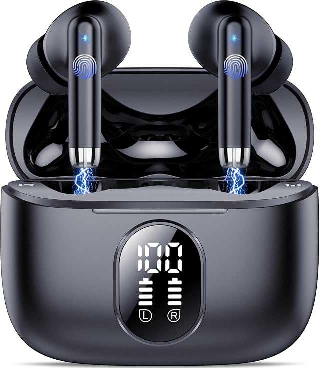 QXQ S26 Cuffie Bluetooth, Auricolari Bluetooth 5.4 con ENC Riduzione Rumore | 6D Stereo Cuffiette Bluetooth, 40 Ore Cuffie Wireless In Ear, IP7 Impermeabili Headphones, Display LED, USB-C, Touch Control