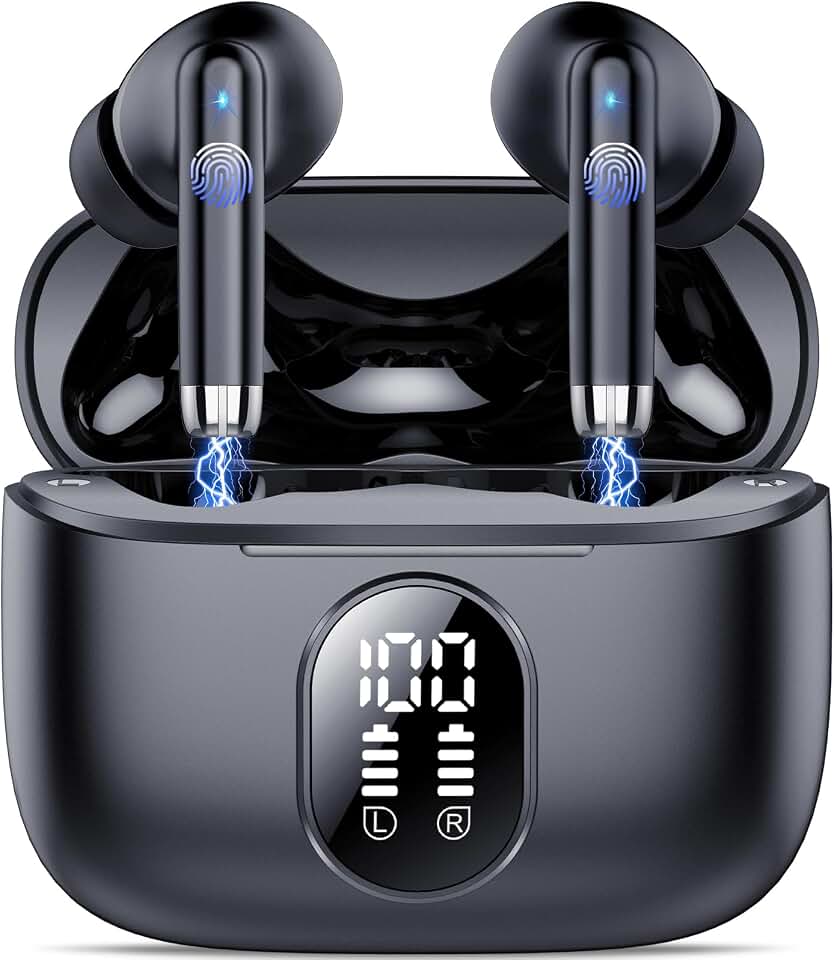 QXQ S26 Ecouteurs Bluetooth 5.4 sans Fil, ENC Antibruit Casque Bluetooth | 40 Heures Oreillette Bluetooth sans Fil avec 6D HiFi Stéréo, Écran LED, USB-C, Contrôle Tactile, IP7 Etanche pour iOS Android