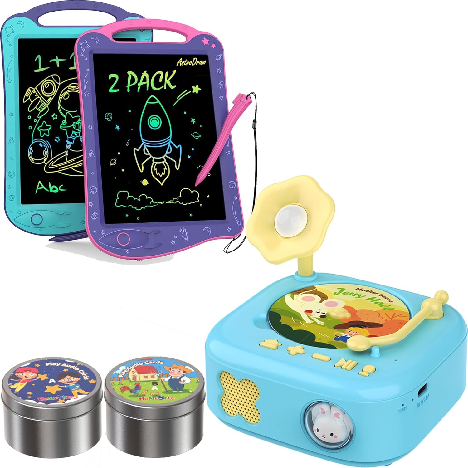 HOMESTEC Music Story & Player Montessori Toys for Toddlers and Colorful LCD Writing Tablet for Kids 2pc