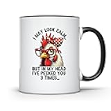 ArkWisdom Funny Chicken Rooster Gift Mug for Farmer,Farmhouse Chicken Lover Mug for Women,I May Look Calm But In My Head I've Pecked You 3 Times Ceramic Coffee Cup 11OZ | AWFM110