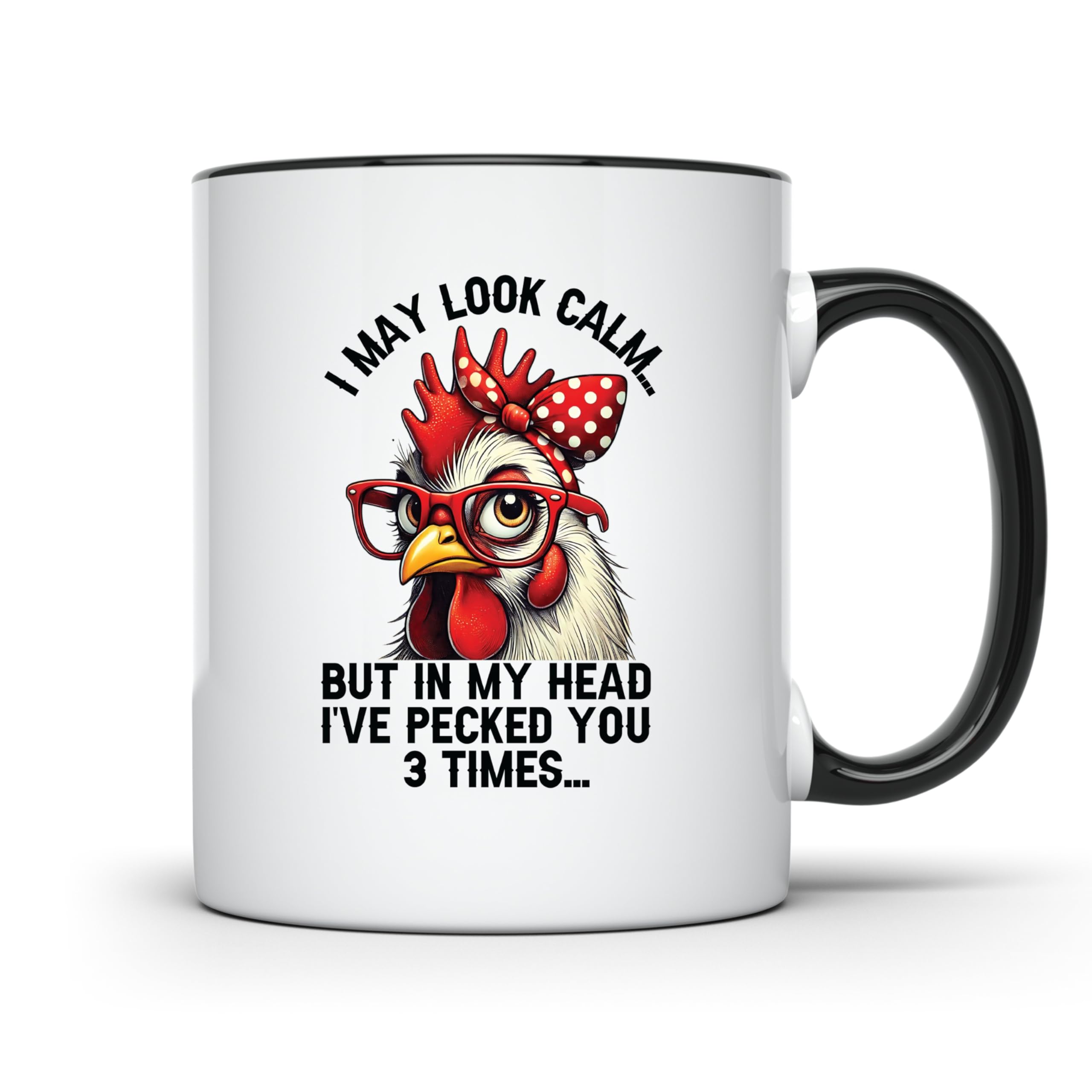 Funny Chicken Rooster Gift Mug for Farmer,Farmhouse Chicken Lover Mug for Women,I May Look Calm But In My Head I've Pecked You 3 Times Ceramic Coffee Cup 11OZ | AWFM110