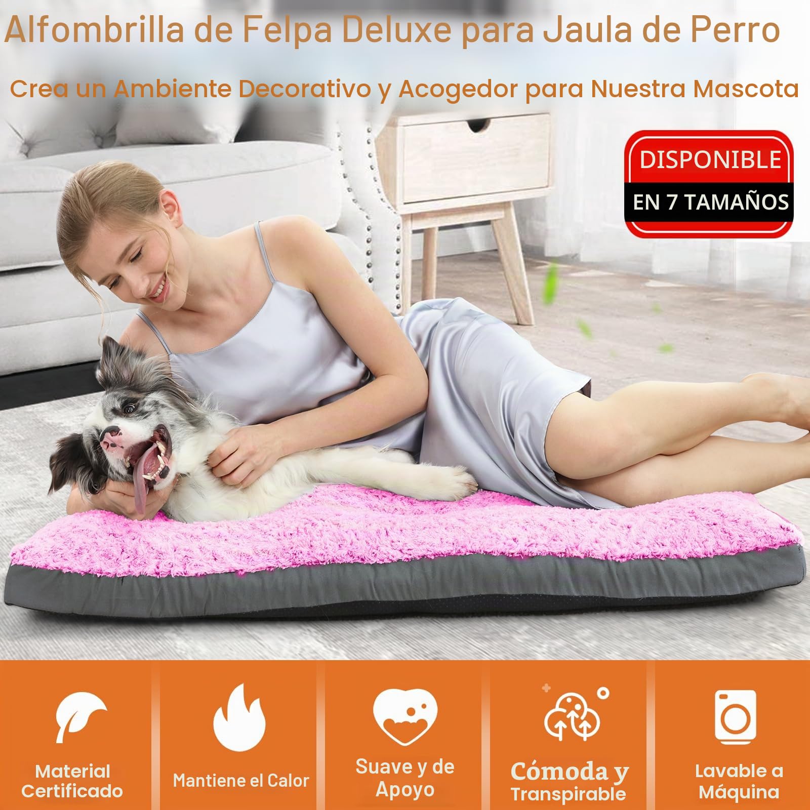 POCBLUE Cama Lavable de Lujo para Perros Grandes, 36 Pulgadas, cómoda y esponjosa, Antideslizante, para Perros de hasta 70 Libras, 36 x 23 Pulgadas, Color Rosa