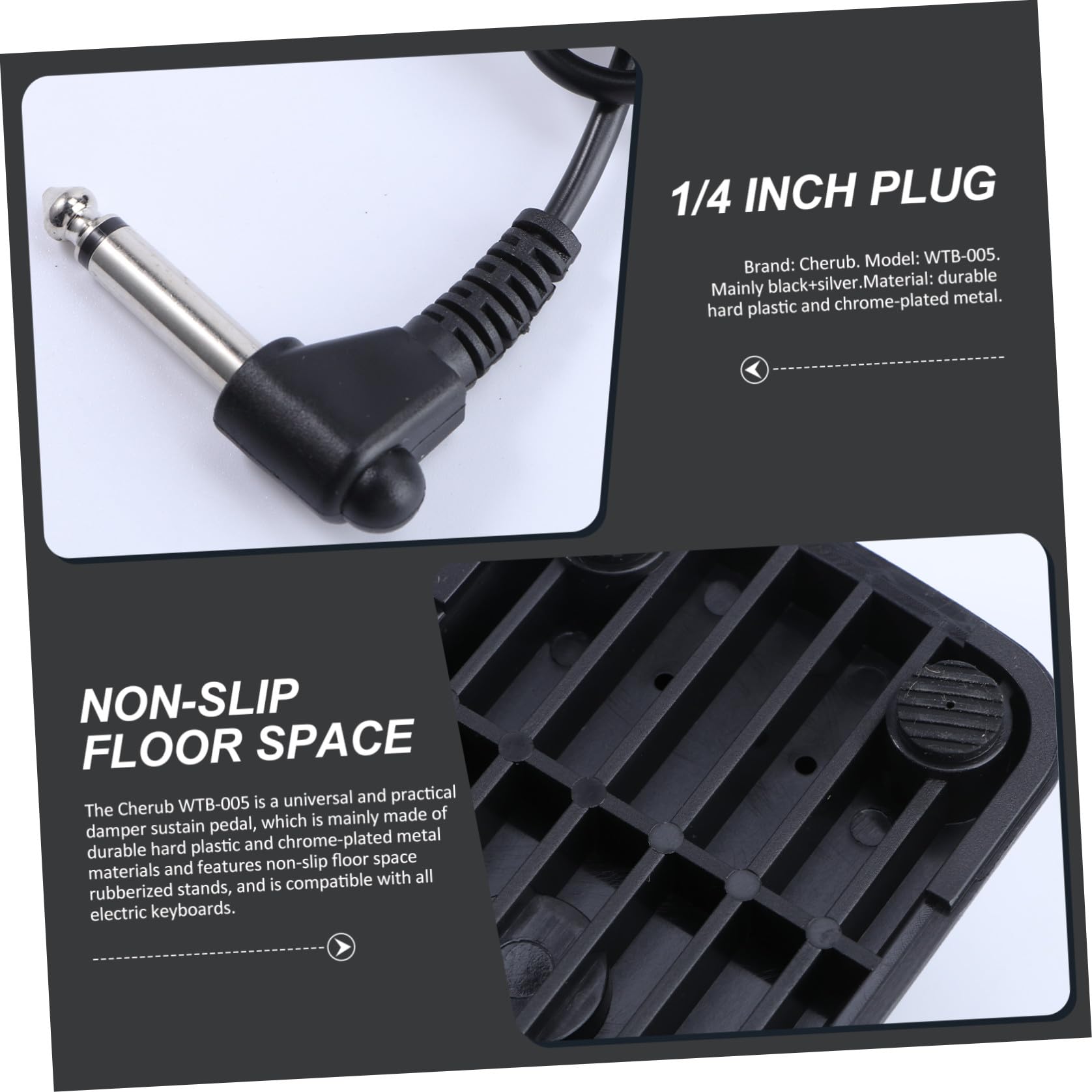 Pedale Sustain per Tastiera Cherub 005 Nero a Polarità Commutabile | Plastica Rigida e Metallo Cromato, Compatibile Tutte le Tastiere Elettriche, Accessori per Pianoforte