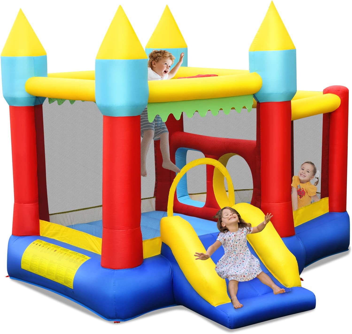 HONEY JOY Inflatable Bounce House, Blow up Moon Bounce for Kids w/Slide