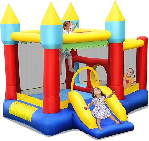 Miniatura 26 de HONEY JOY Casa de rebote inflable, castillo hinchable para niños con tobogán y área gigante de rebote, bolsa de transporte Oxford, estacas, castillo