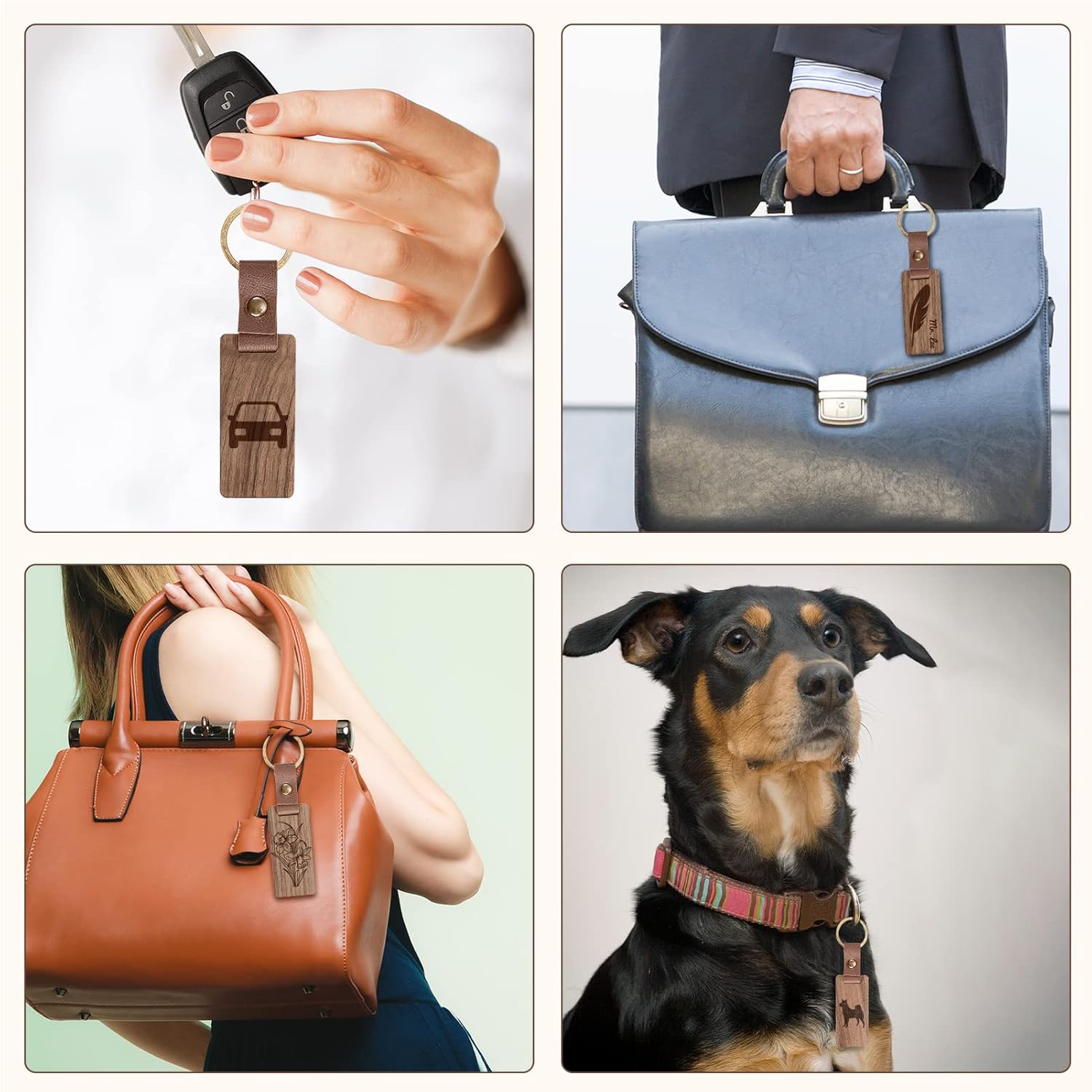 Auihiay 25 Pieces Leather Wood Keychain Blank, Wooden Keychain Blanks with Leather Strap, Unfinished Wooden Keychains for Laser Engraving, DIY Various Key Tags, Wood Crafts Gift - Image 5