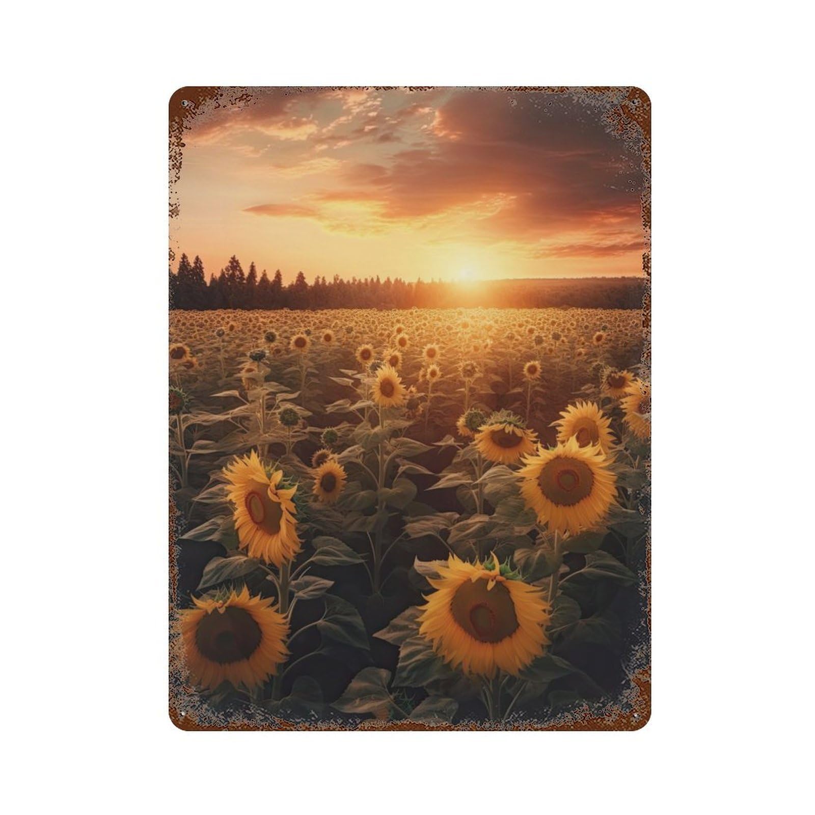 Vintage Rust Metal Sign Sunflower Field 15.7"x11.8", Decorative Metal Wall Art for Basement, Hobby Room And Garage Decor