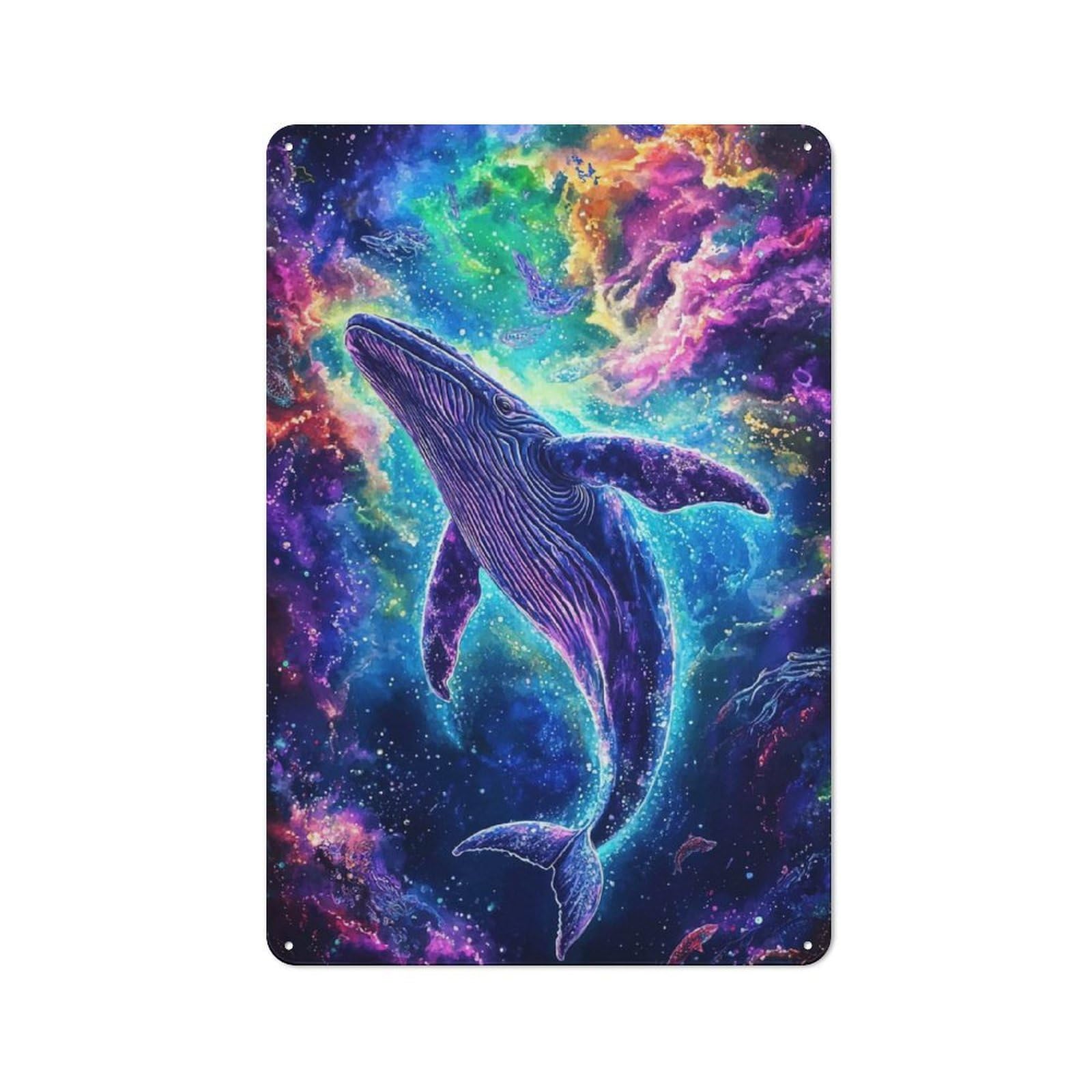 Junmoney Whale In Space Tin Wall Plaque 30X20cm With For Café Or Home Bar, New-Space Wall Decor For Hospitality Decor Collectors