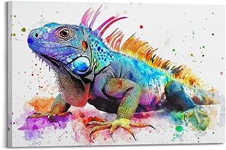 Iguana Watercolor Wall Art Lizard Reptile Lover Gift Colorful Animal Art Canvas Art Posters for Room Aesthetic And Wall Art Picture Living Room Decor Aesthetic 16x24inch(40x60cm) Frame-style