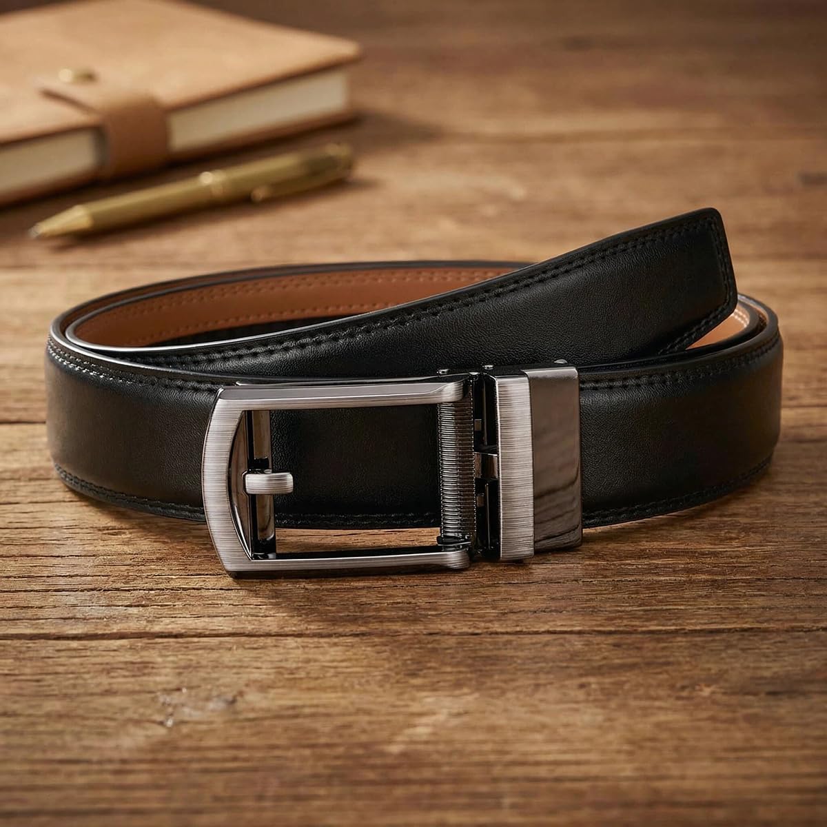 VRLEGEND Cintura Uomo Pelle Elegante Cinture Per abiti Business Lavoro Regolabile con Fibbia Automatica