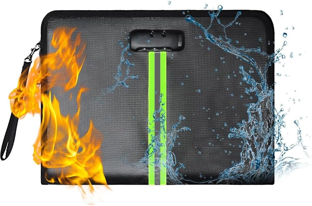 Document Organizer for Home, Fireproof Document Bag, 5200℉ Fireproof Document Box with Lock, Handle and Zipper, for Cash