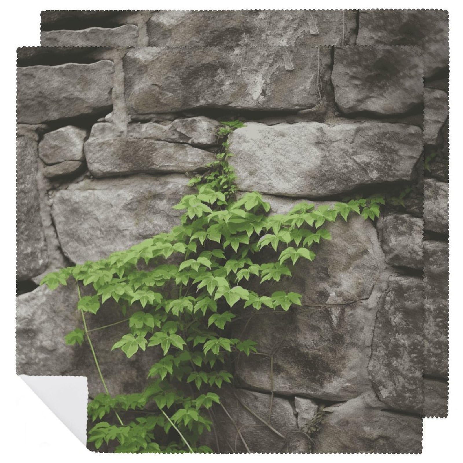 Plant on Stone Wall Cloth Napkins Soft Washable Fabric Cloth Table Napkins Absorbent Dinner Napkins Reusable Square Napkins Cloths for Dining Holiday Home Hotel 2 PCS