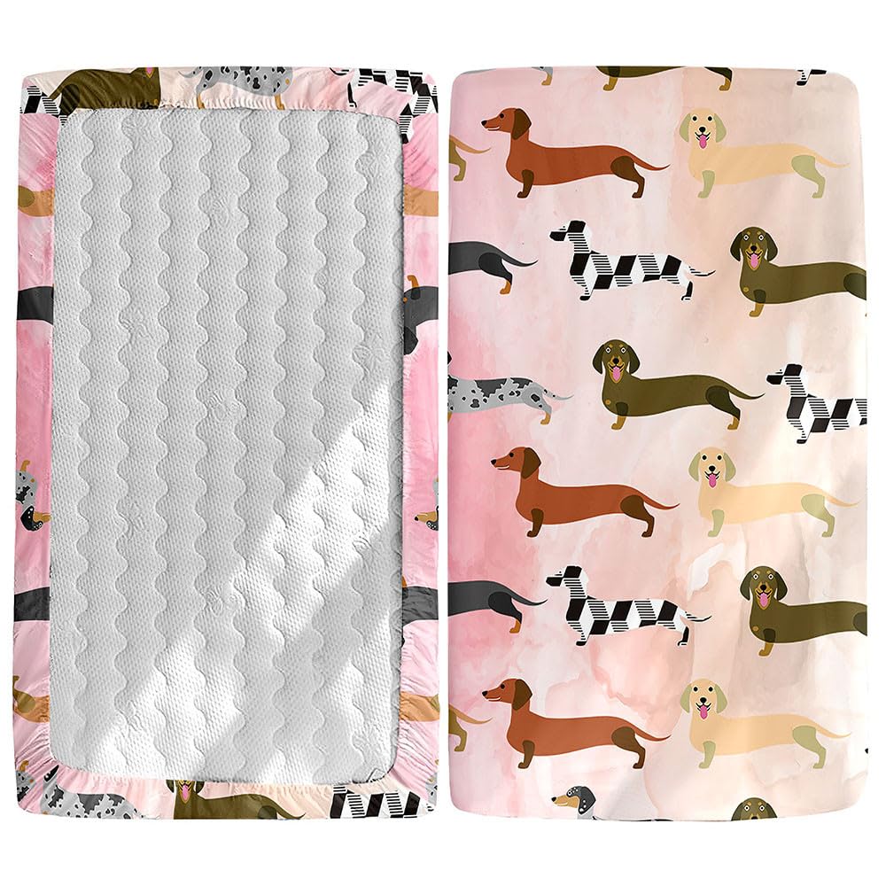 Odot Cot Bed Fitted Sheets Travel Cot Sheets, Cute Puppy Printed Microfiber Mattress Protector Cozy Breathable Toddler Baby Kids Bedding for Cradle, Cribs, Bassinet (Watercolor Dog,60x120cm)
