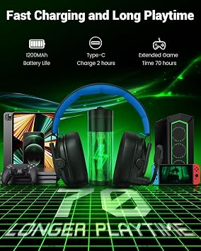 Krysenix Wireless Gaming Headset with Noise Canceling Microphone - Blue | For PC, PS5, PS4, Switch, Mac, 2.4 GHz Wireless & Bluetooth 5.4 Gaming Headphones,RGB Lighting,1200 mAh Battery,50mm Drivers
