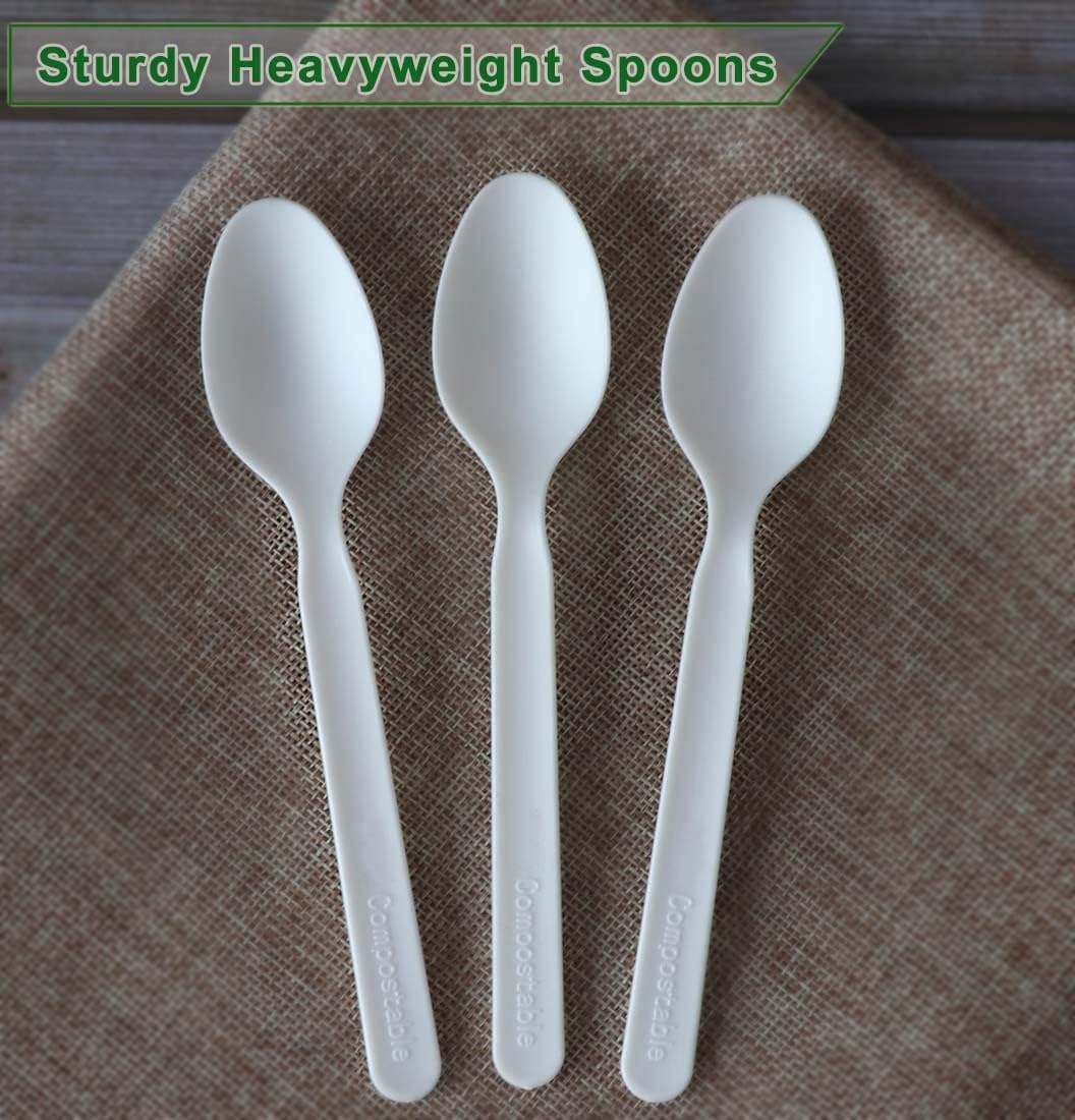 GreenWorks Compostable Spoons,100 Count 7" Heavyweight Disposable Cutlery Spoons