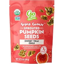 Go Raw Organic Sprouted Pumpkin Super Crunch Seeds - Sweet Thai Chili Pepitas, Keto, Non-GMO, Gluten-Free, Kosher, Paleo, Protein-Packed Superfood, Healthy Snack for Adults and Kids, 9oz Bag