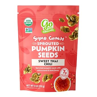 Go Raw Organic Sprouted Pumpkin Super Crunch Seeds - Sweet Thai Chili Pepitas, Keto, Non-GMO, Gluten-Free, Kosher, Paleo, Protein-Packed Superfood, Healthy Snack for Adults and Kids, 9oz Bag