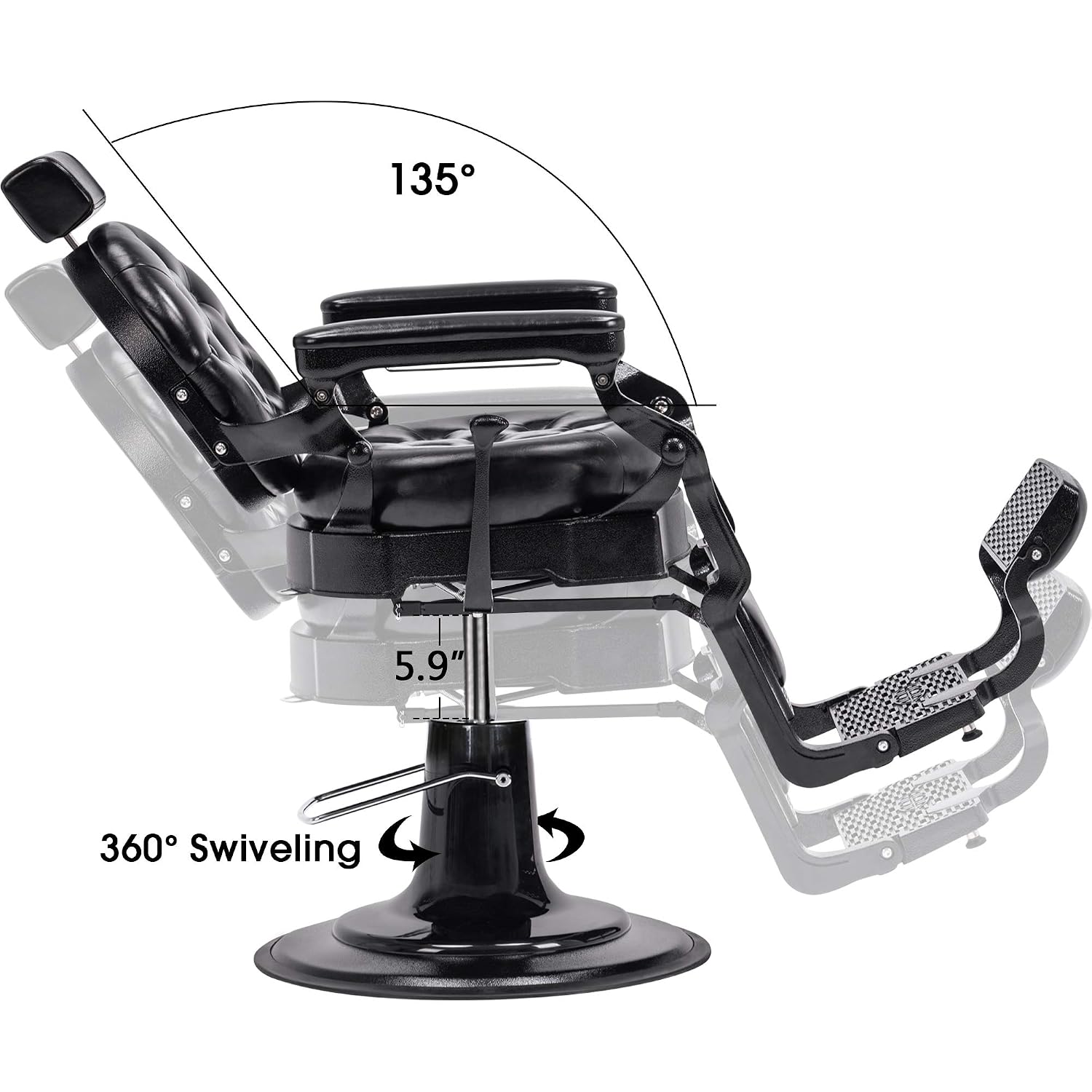 BarberPub Vintage Barber Chair Heavy Duty Metal Frame All Purpose Hydraulic Recline Salon Beauty Spa Equipment 2947 (Black with Black Frame)