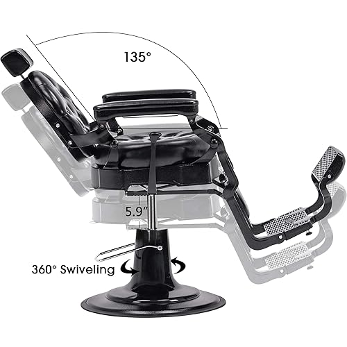 Miniatura 5 de BarberPub Silla de peluquería vintage resistente con marco de metal hidráulico multiusos reclinable para salón de belleza, equipo de spa 2947 (negro