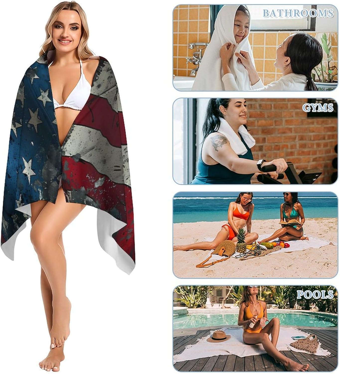 Closeup of Grunge American Flag Bath Towel Beach Towels Quick Dry Oversized Bath Blanket Highly Absorbent Towel for Women Men 160x80cm