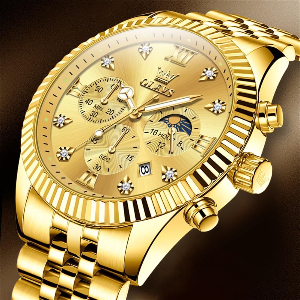OLEVS Watch Men Luxury Fashion Watches for Men Classic Large Face Stainless Steel Waterproof Mens Watches Analog Quartz Fancy Dress Date Moon Phase Wrist Watch Relojes para Hombres - Image 3