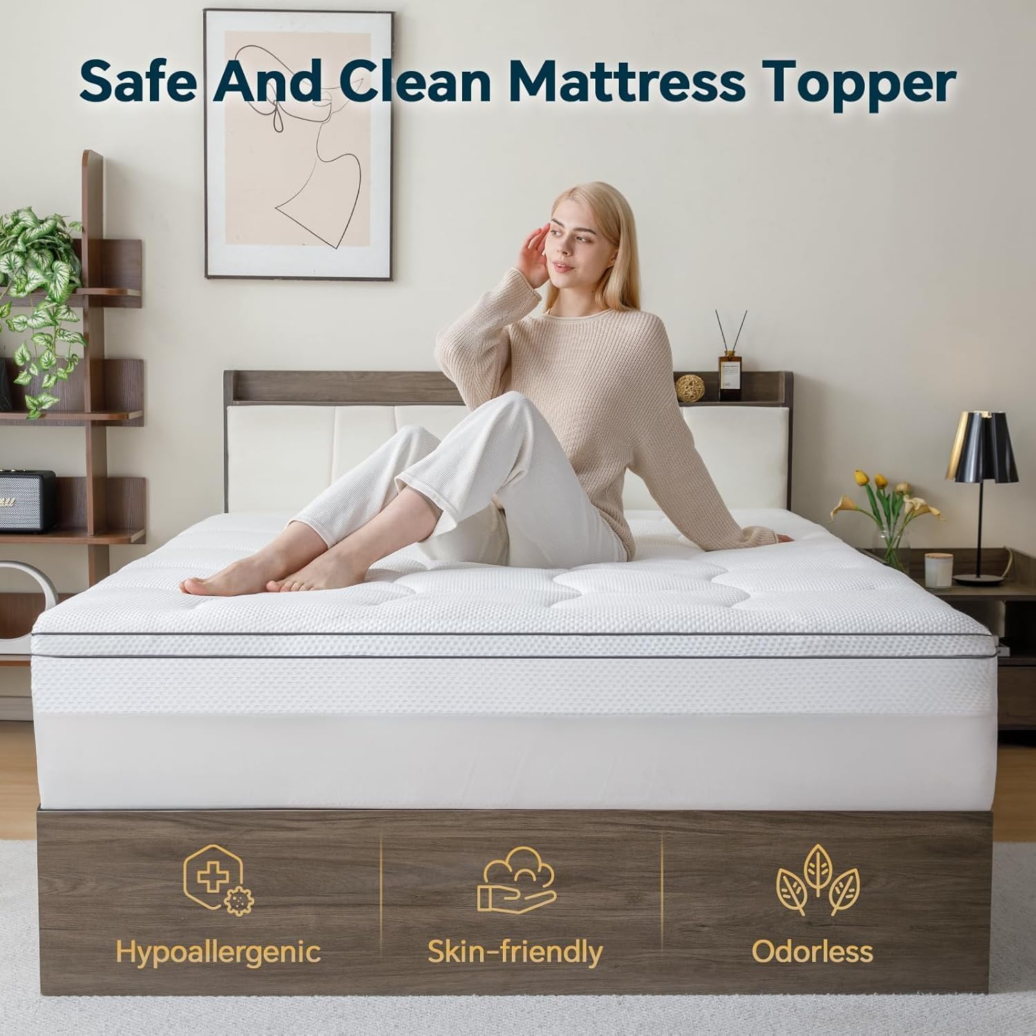 GEMBED Firm Memory Foam Mattress Topper Queen Size - Dual Layer 3 Inch Cooling Gel Memory Pad and 1 Inch Pillow Top Mattress Cover for Back Pain - 60" x 80" x 4"